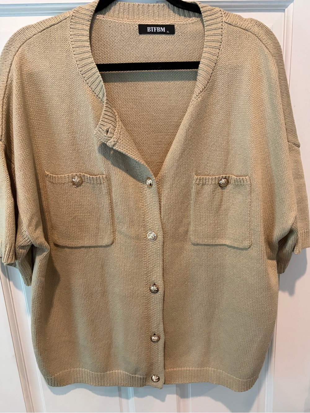 BTFBM Beige Knit Button-Front Cardigan